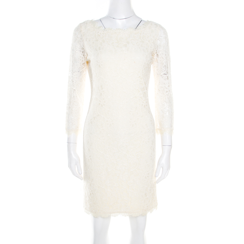 

Diane Von Furstenberg Cream Long Sleeve Zarita Lace Dress S, White
