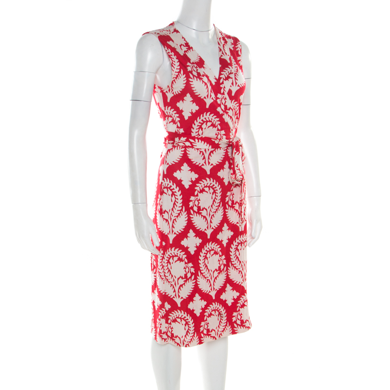 

Diane von Furstenberg Red Floral Printed New Yahzi Short Wrap Dress