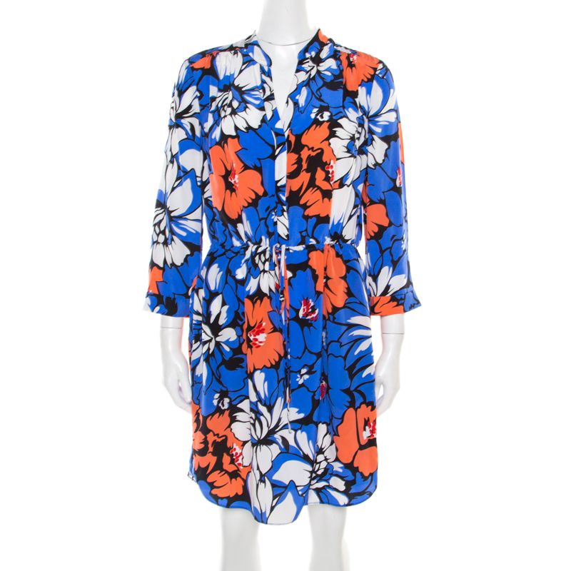 Pre Owned Diana Von Furstenburg Multicolor Dahlia Coralline Printed Silk Freya Dress L