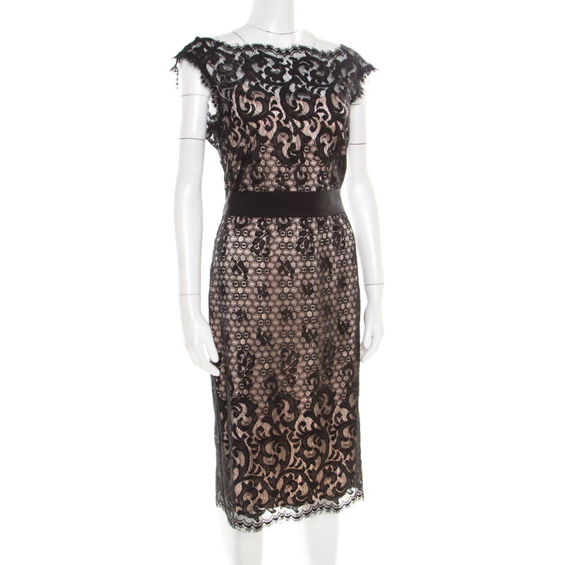 

Diane Von Furstenberg Black and Blush Pink Floral Lace Norfolk Dress