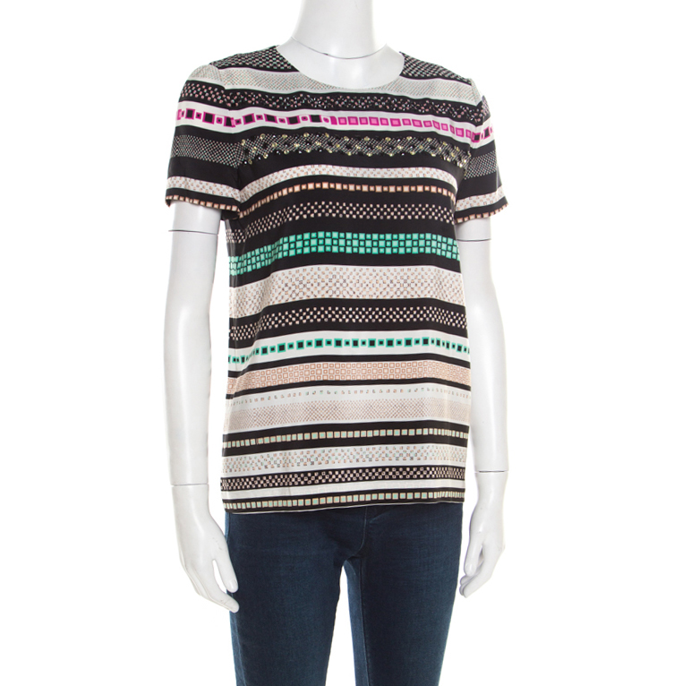 

Diane von Furstenberg Multicolor Striped Embellished Silk Tori Top