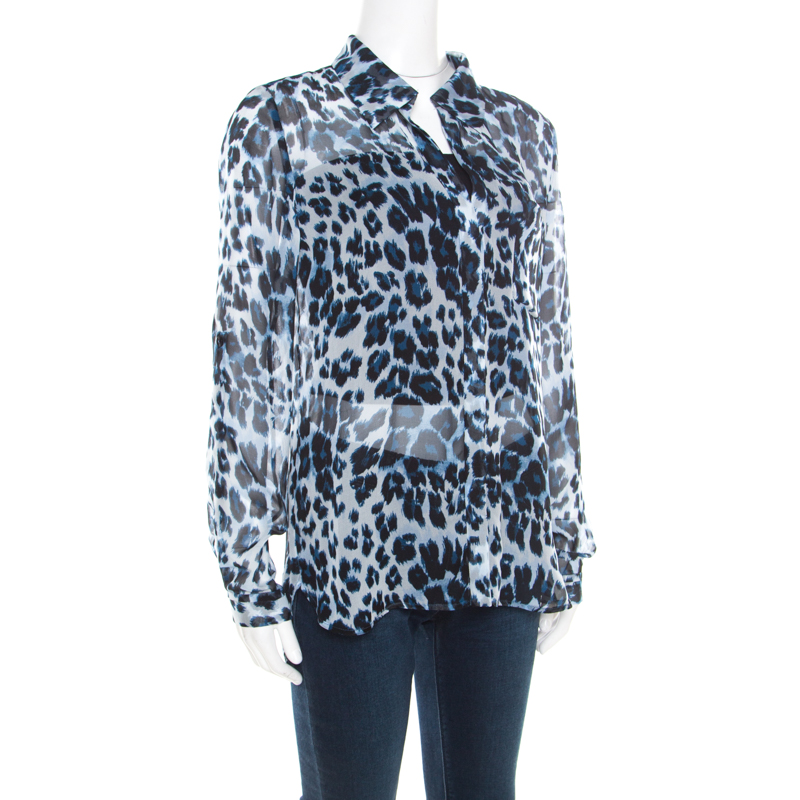 

Diane Von Furstenberg Multicolor Snow Cheetah Printed Silk Lorelei Blouse