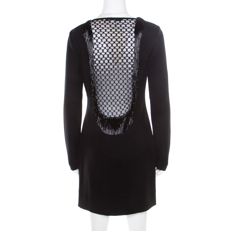 Diane Von Furstenberg Black Fringe Embellished Lace Back Detail Margherita Dress M