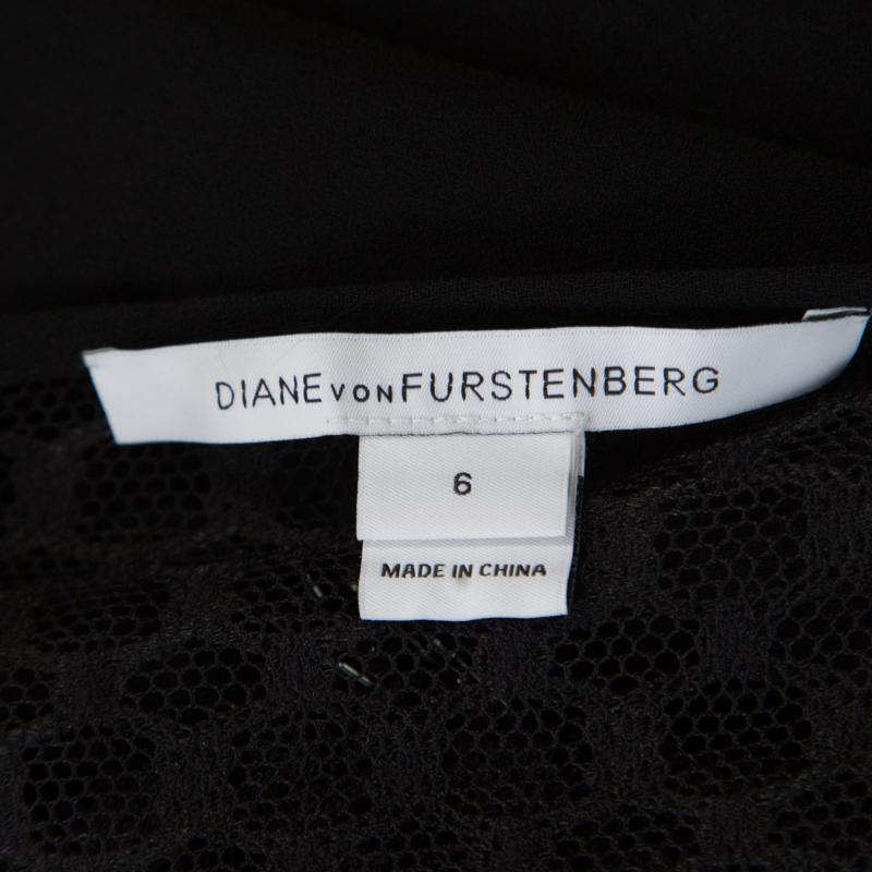 Diane Von Furstenberg Black Fringe Embellished Lace Back Detail Margherita Dress M