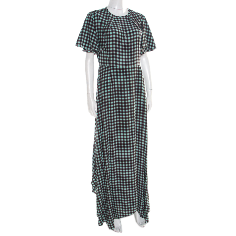 

Diane von Furstenberg Multicolor Gingham Checked Silk Maxi Dress