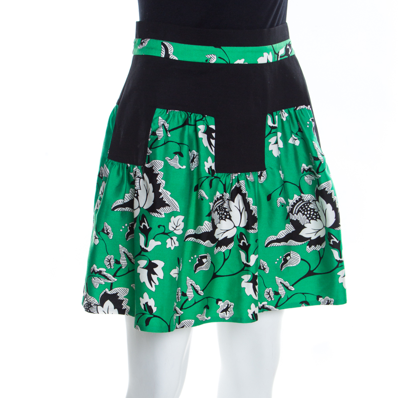 

Diane Von Furstenberg Toile Garden Green Floral Print Claire Mini Skirt