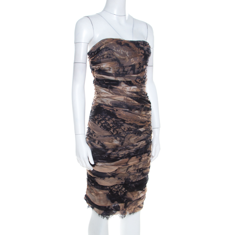 

Diane Von Furstenberg Brown Silk Chiffon Strapless Lele Dress