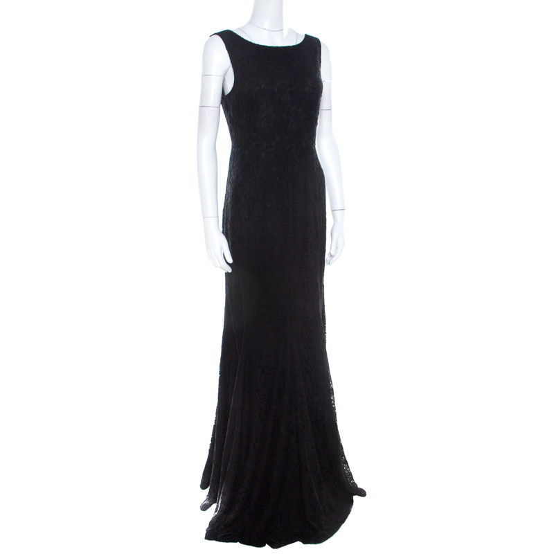 

Diane Von Furstenberg Black Lace Open Back Evangelina Gown