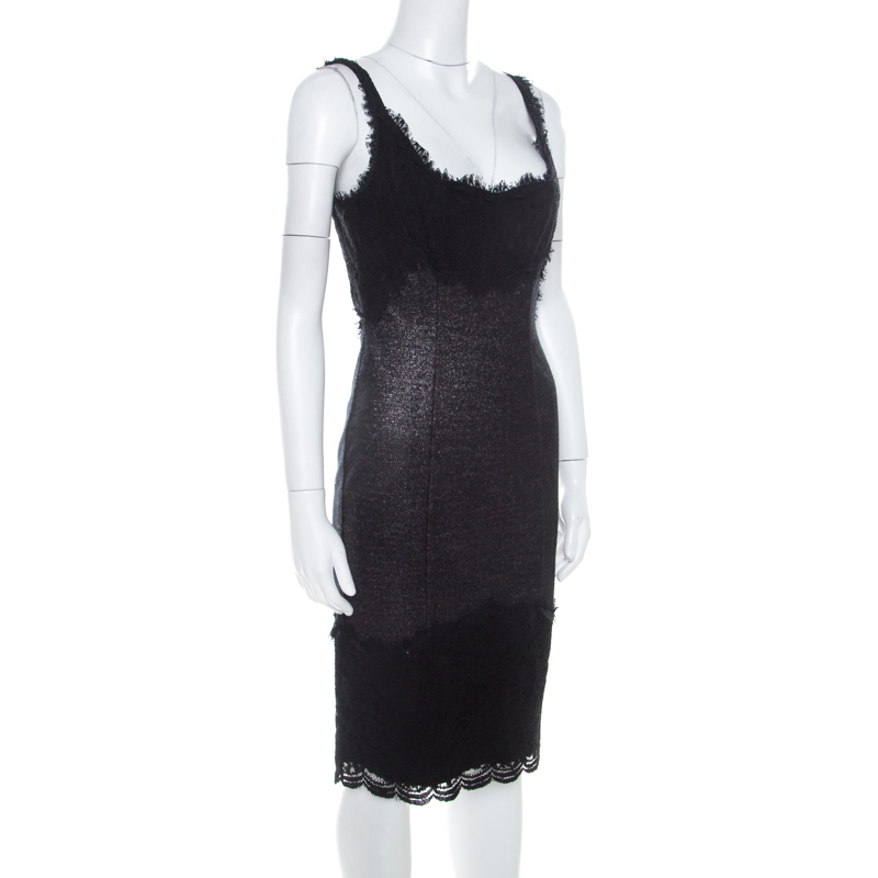 

Diane Von Furstenberg Silver and Black Lace Paneled Olivette Sheath Dress