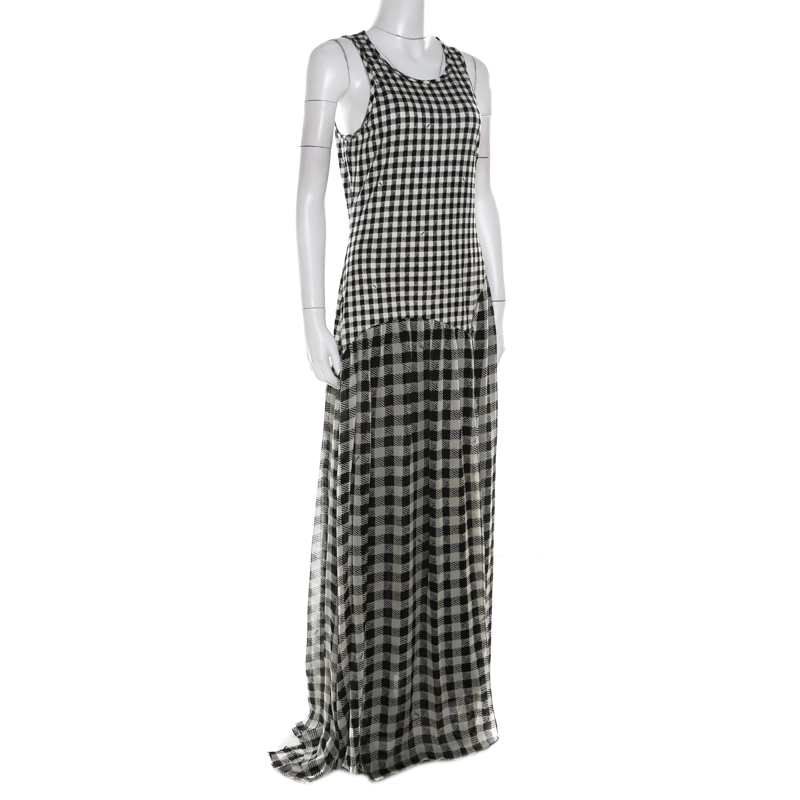 

Diane Von Furstenberg Black and White Checkered Silk Davina Maxi Dress