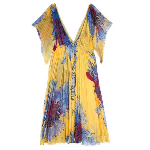 Pre Owned Diane Von Furstenberg Jasper Pleated Chiffon Dress M