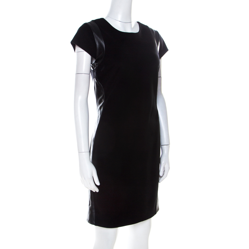 

Diane Von Furstenberg Black Knit Pele Leather Shift Dress