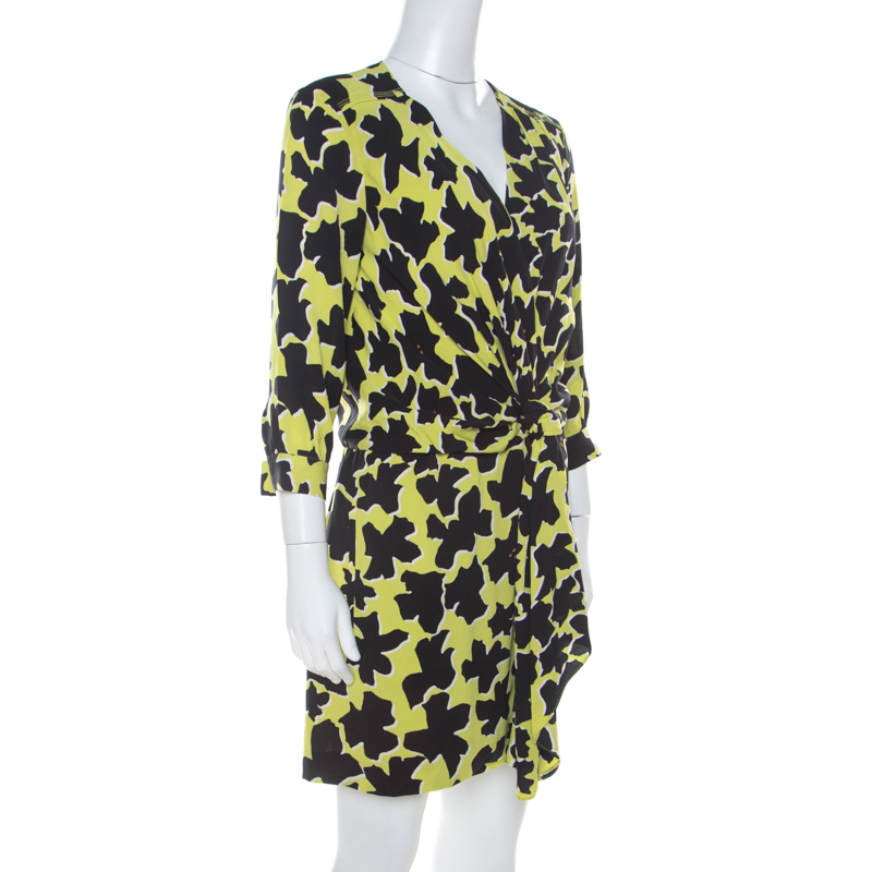 

Diane von Furstenberg Acid Lime Green Floral Print Silk Dora Lily Dress