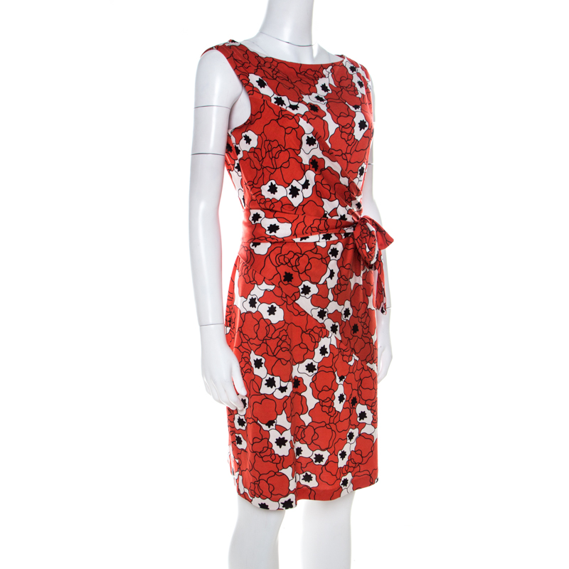 

Diane Von Furstenberg Orange Printed Silk Jersey Tie Waist Shina Dress