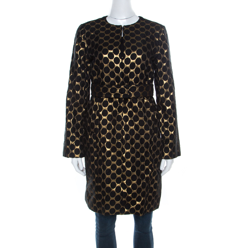 Pre Owned Diane von Furstenberg Black & Gold Jacquard Gami Coat M