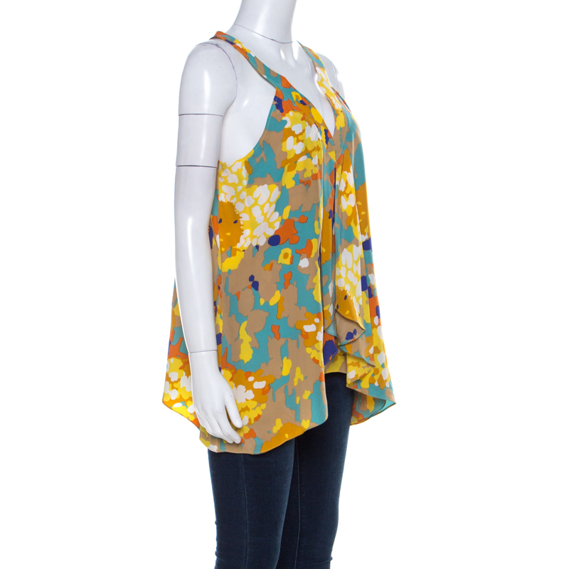 

Diane von Furstenberg Multicolor Printed V-Neck Asymmetric Hem Sleeveless Top