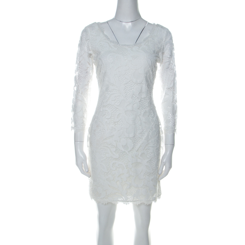 

Diane von Furstenberg Off White Long Sleeve Zarita Lace Dress