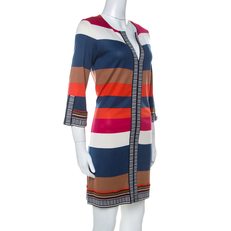 

Diane Von Furstenberg Multicolor Striped Silk Jersey Rose Dress