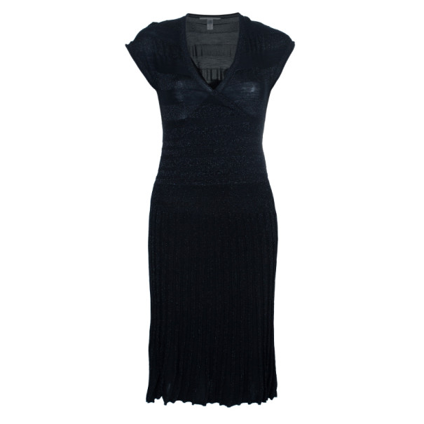 Pre Owned Diane Von Furstenberg Kristof Metallic Pleated Dress S