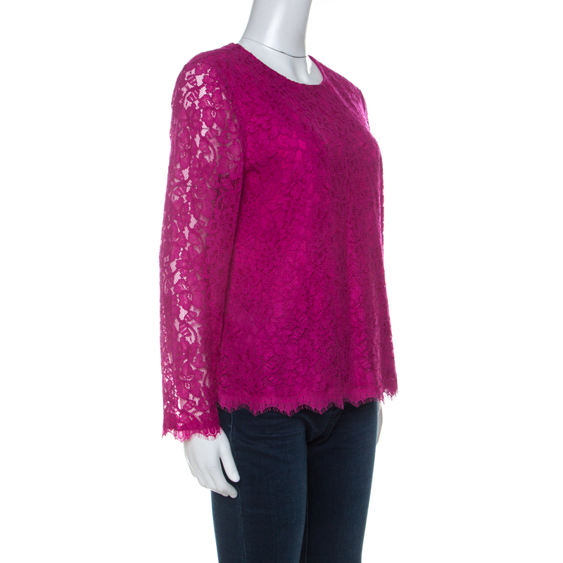 

Diane Von Furstenberg Magenta Lace Long Sleeve Brielle Top, Purple