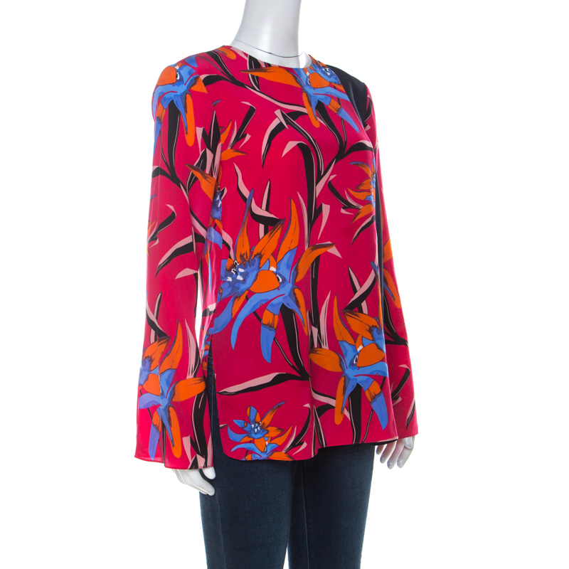 

Diane Von Furstenberg Pink Printed Silk Long Sleeve Top