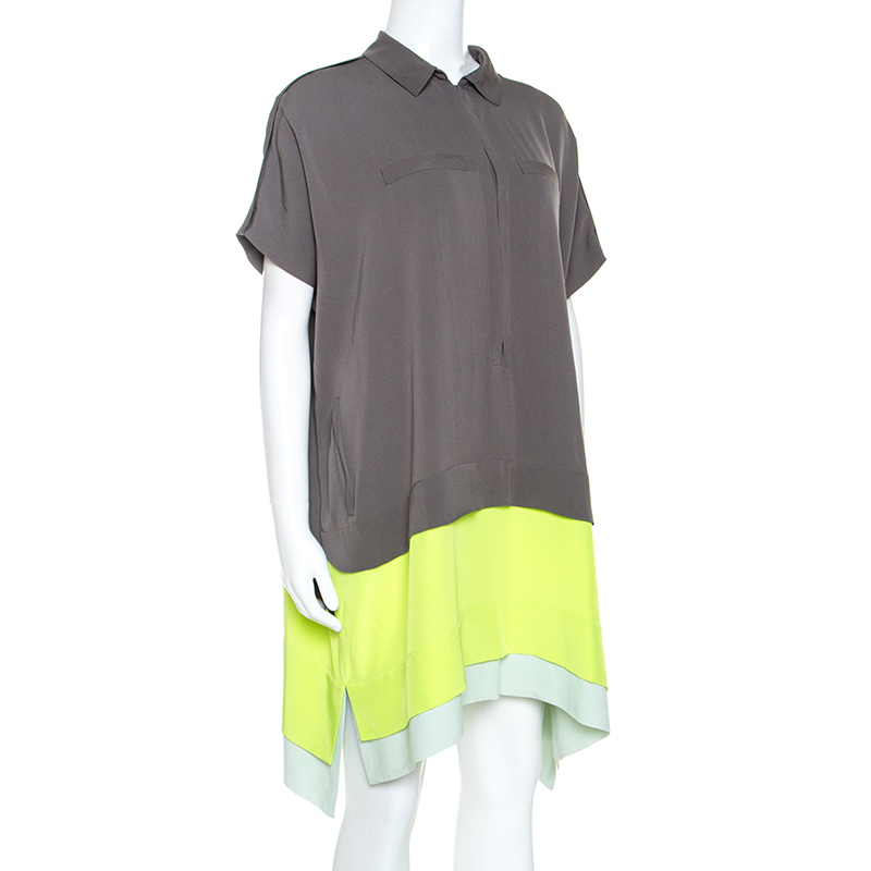 

Diane von Furstenberg Grey Silk Contrast Trim Hatsu Colorblock Dress S