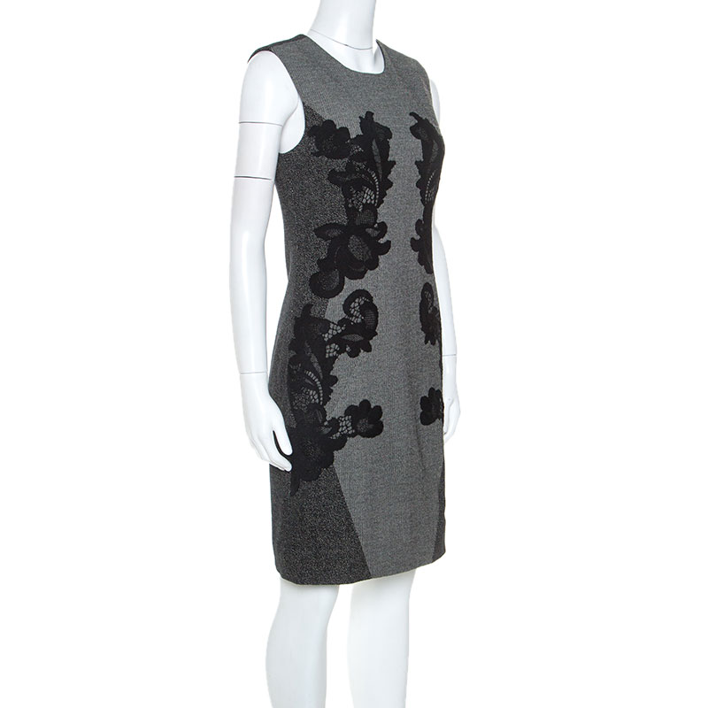 

Diane Von Furstenberg Grey Wool Blend Lace Detail Pentra Dress