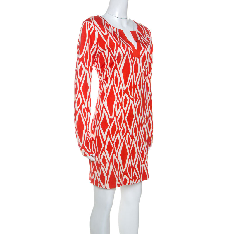 

Diane Von Furstenberg Red Printed Silk Jersey Reina Tunic Dress