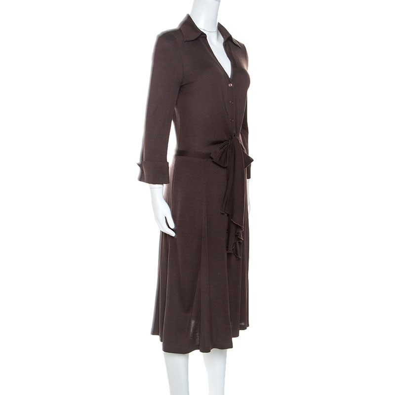 

Diane Von Furstenberg Brown Jersey Tie Waist Eli Shirt Dress