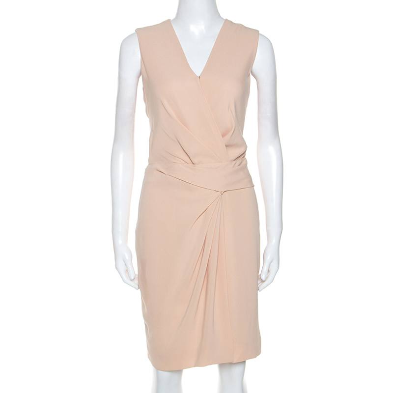 Pre Owned Diane Von Furstenberg Butter Cream Crepe Ruched Detail Beyatta Dress S