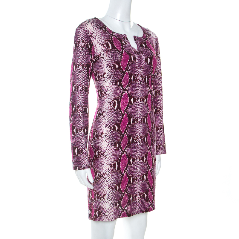 

Diane Von Furstenberg Pink Snake Print Silk Jersey Reina Mini Dress