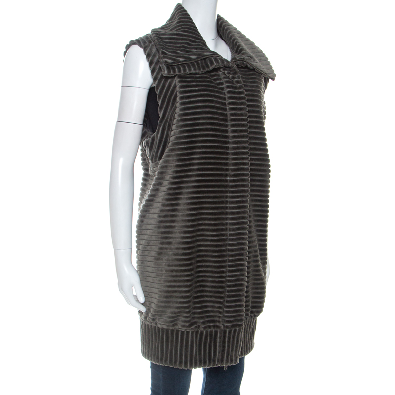 

Diane Von Furstenberg Grey Velvet Zip Front Vest