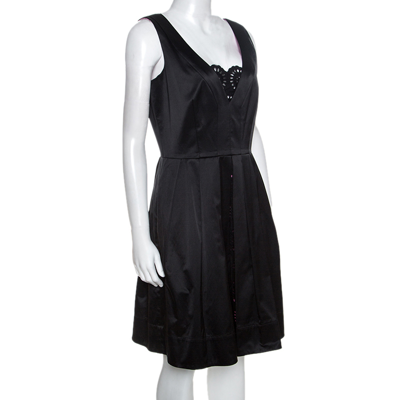 

Diane Von Furstenberg Black Satin Lace Panel Detail Eliza Dress