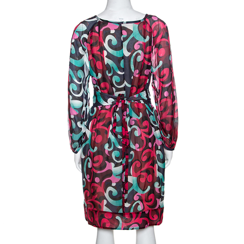 Diane Von Furstenberg Multicolor Printed Eribec Long Sleeve Dress S