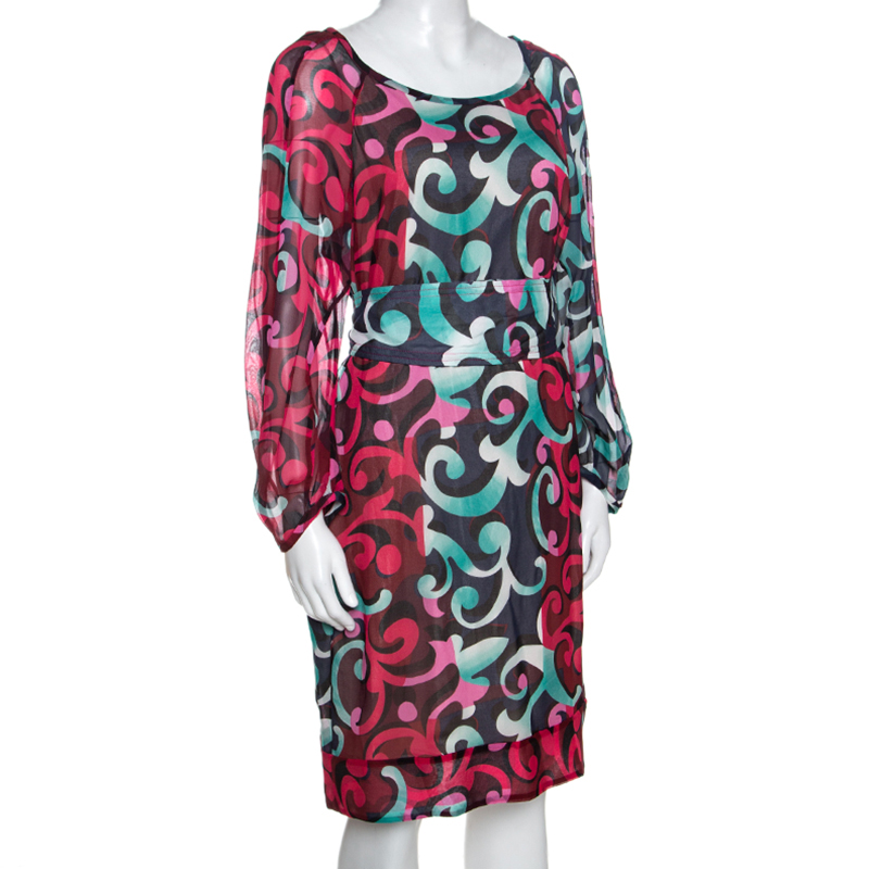 Diane Von Furstenberg Multicolor Printed Eribec Long Sleeve Dress S
