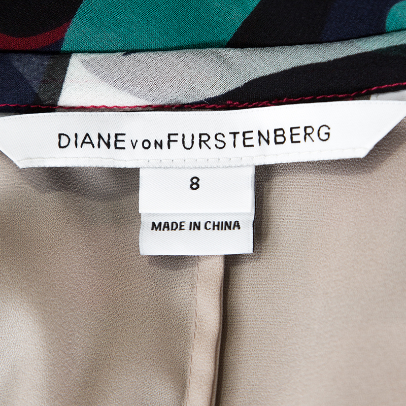 Diane Von Furstenberg Multicolor Printed Eribec Long Sleeve Dress S