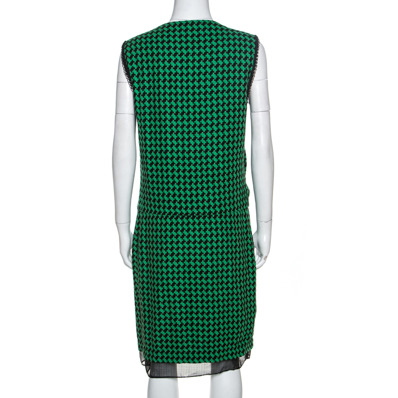 Diane Von Furstenberg Bicolor Patterned And Draped Leala Tweed Dress M In Green