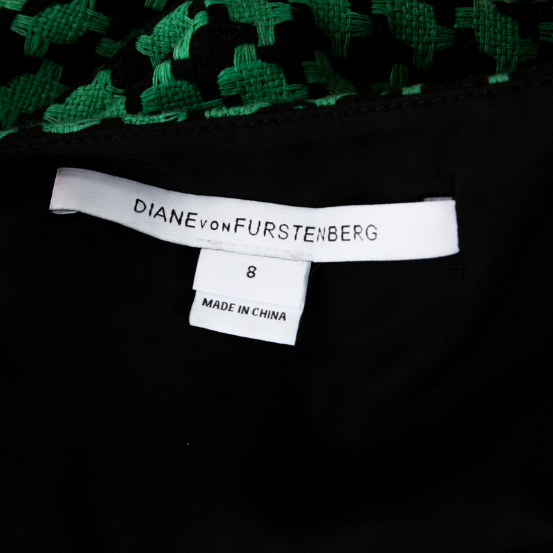 Diane Von Furstenberg Bicolor Patterned And Draped Leala Tweed Dress M In Green