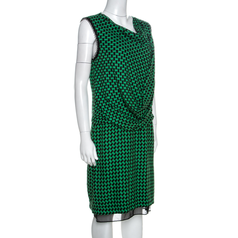 

Diane Von Furstenberg Bicolor Patterned And Draped Leala Tweed Dress, Green