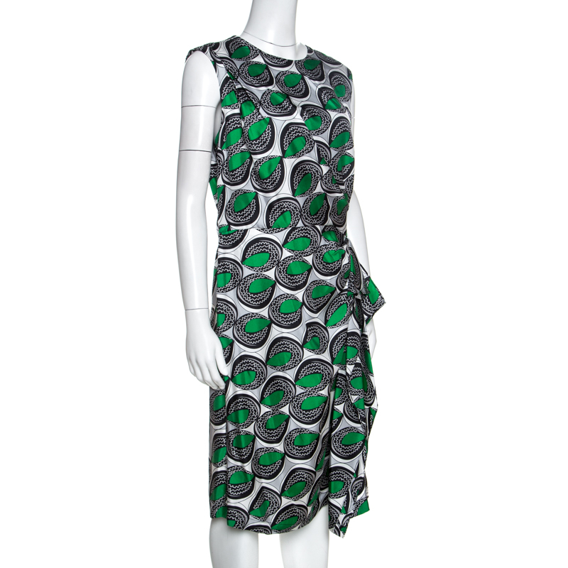 

Diane Von Furstenberg Green Printed Silk Ruffled Talba Dress