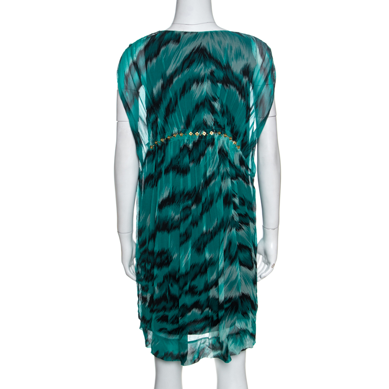 Diane Von Furstenberg Green Printed Silk Embellished Simea Dress M