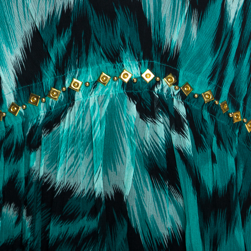 Diane Von Furstenberg Green Printed Silk Embellished Simea Dress M