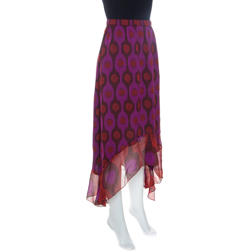 

Diane Von Furstenberg Purple Print Silk Asymmetric Louella Skirt