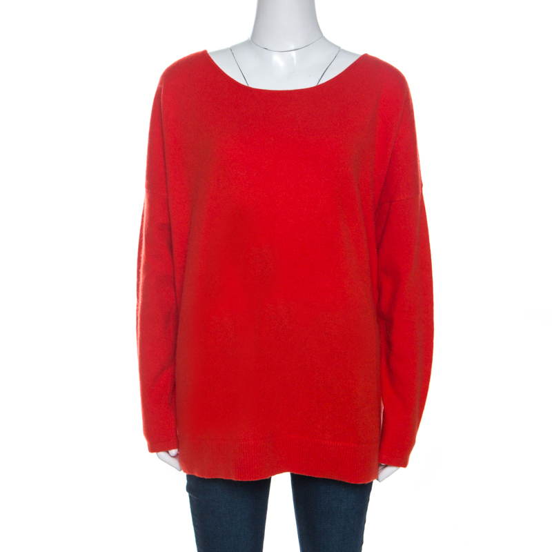 Pre Owned Diane Von Furstenberg Red Cashmere Jenia Oversized Sweater L
