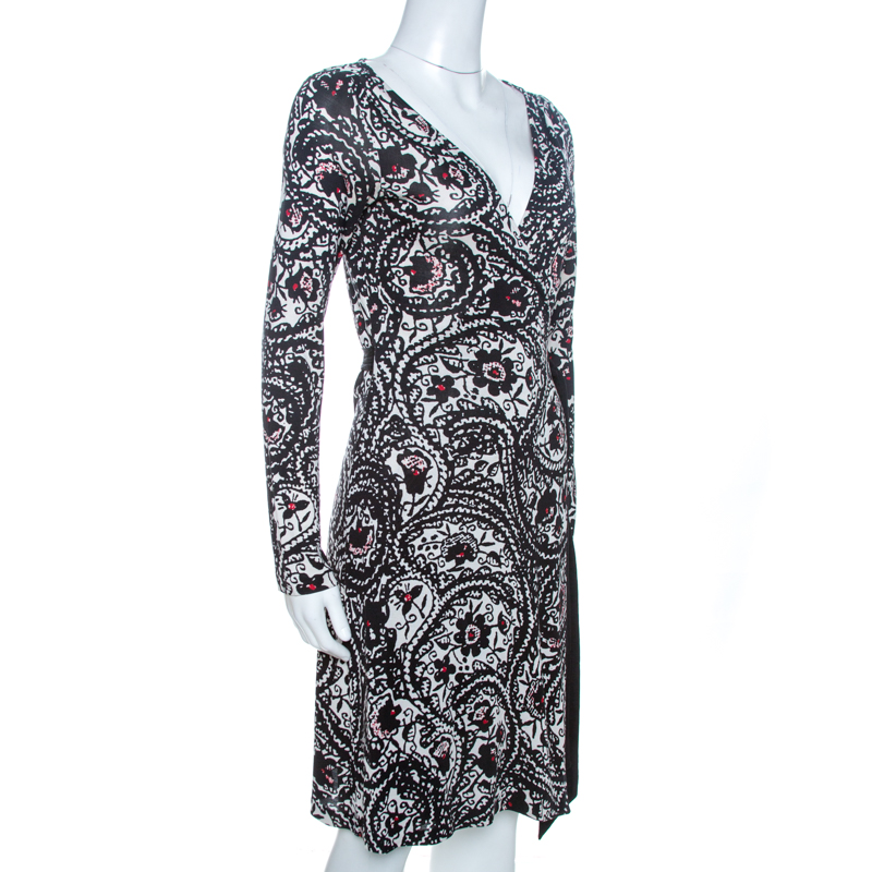 

Diane von Furstenberg Black Printed Knit Abrigo Wrap Dress