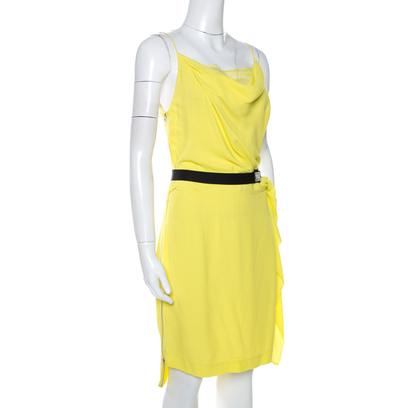 

Diane von Furstenberg Lemon Yellow Crepe Draped Kairi Dress