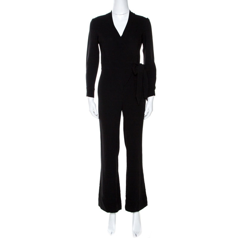 Diane Von Furstenberg Black Crepe Belted Jumpsuit XS Diane Von ...