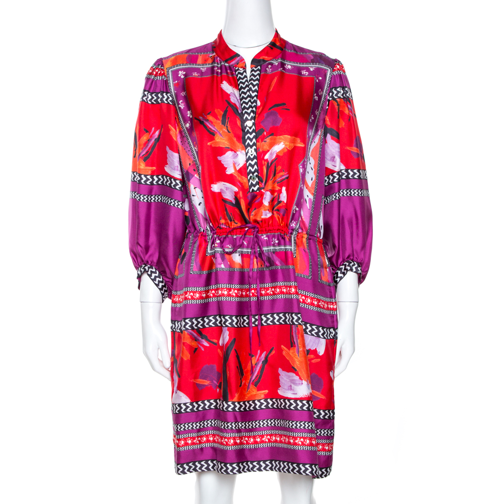 Pre Owned Diane von Furstenberg Multicolor Printed Silk Chrystie Dress M