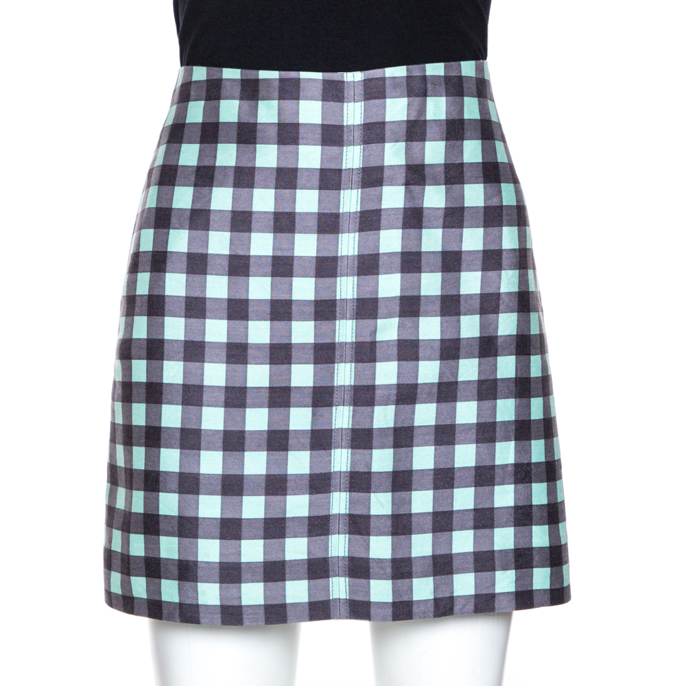 Click to view more detailed imagery on our partner's website Diane Von Furstenberg Bicolor Checked Silk Wool Jenny Mini Skirt S In Grey