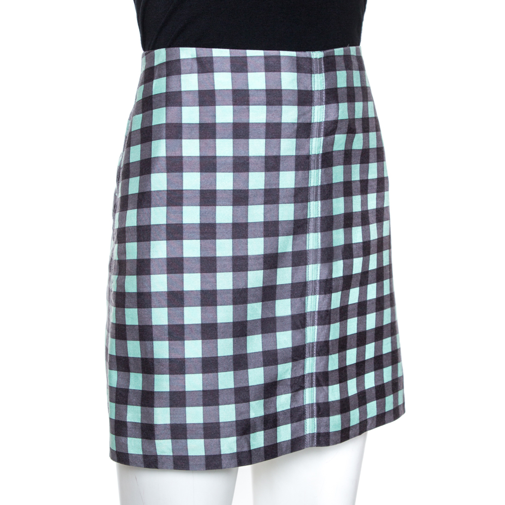 

Diane Von Furstenberg Bicolor Checked Silk Wool Jenny Mini Skirt, Grey